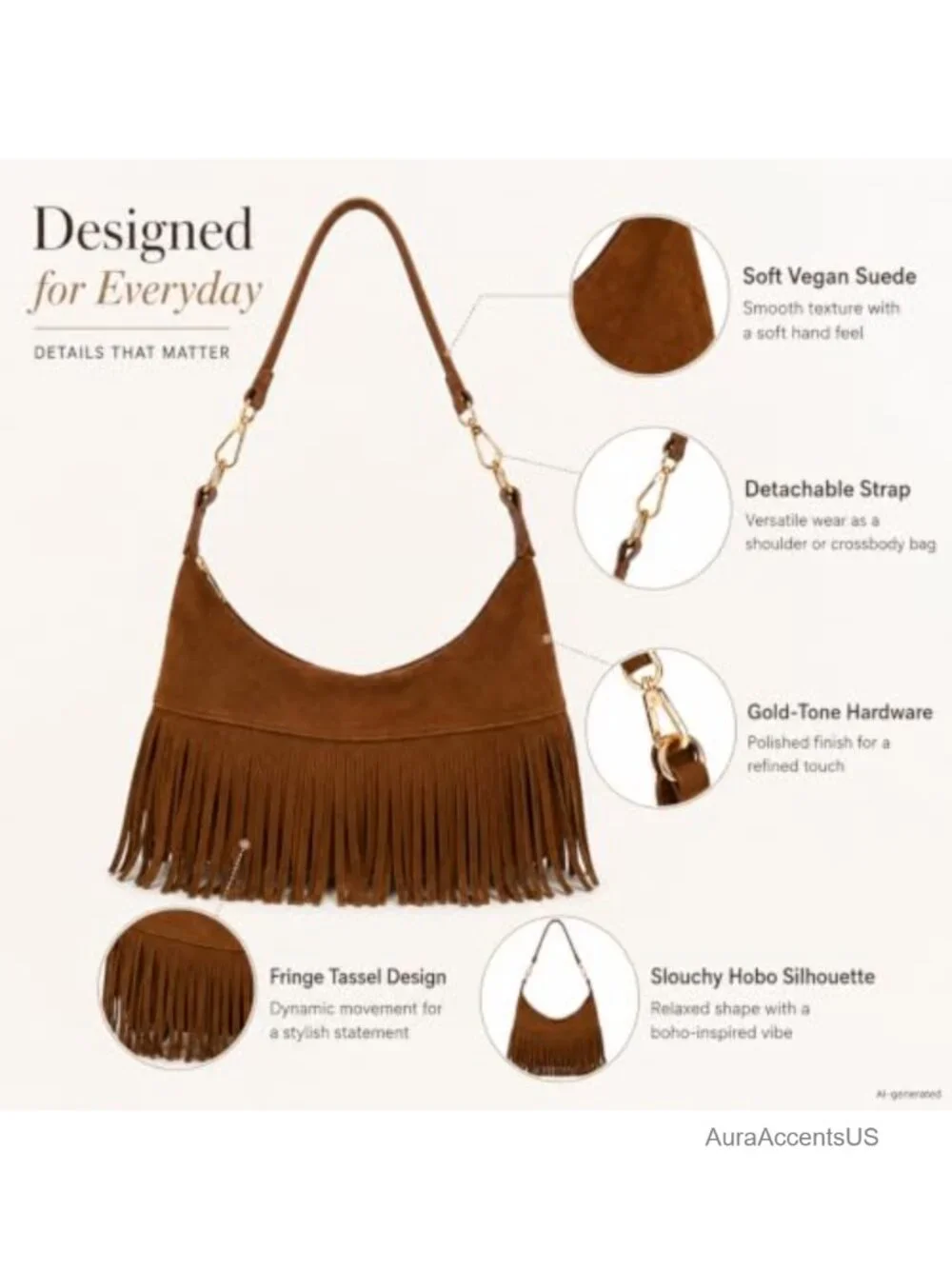 Women Fringe Hobo Bag Western Suede Shoulder Bag Crossbody Purse